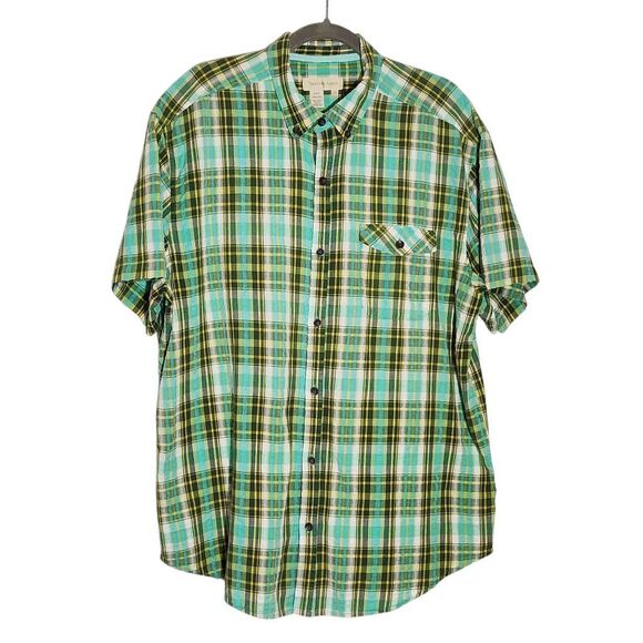Territory Ahead Green and Yellow Plaid Short-Sleeved Button-Down Shirt Size XL - Picture 1 of 8